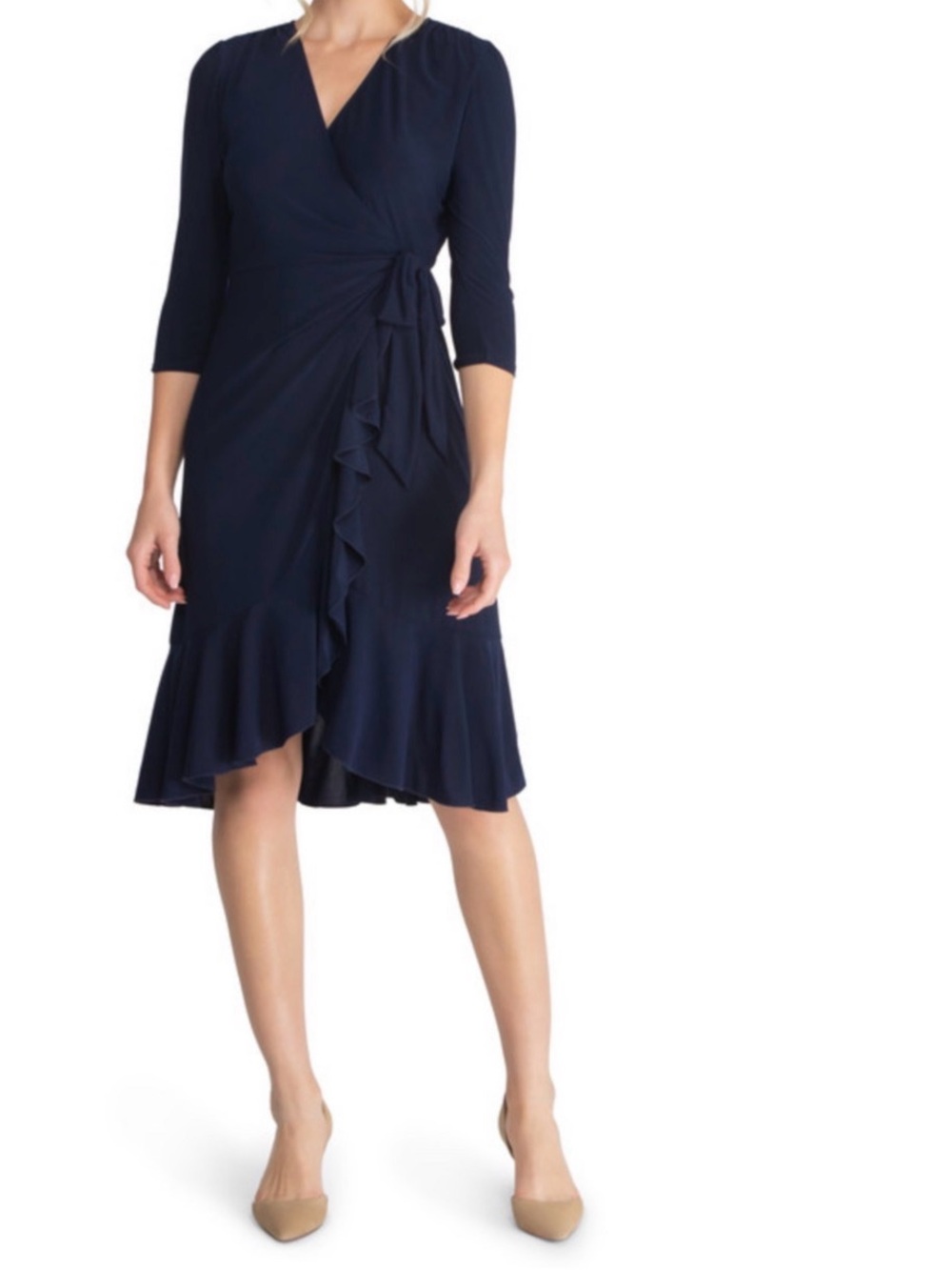 Kiyonna Navy Ruffle Wrap Midi Dress